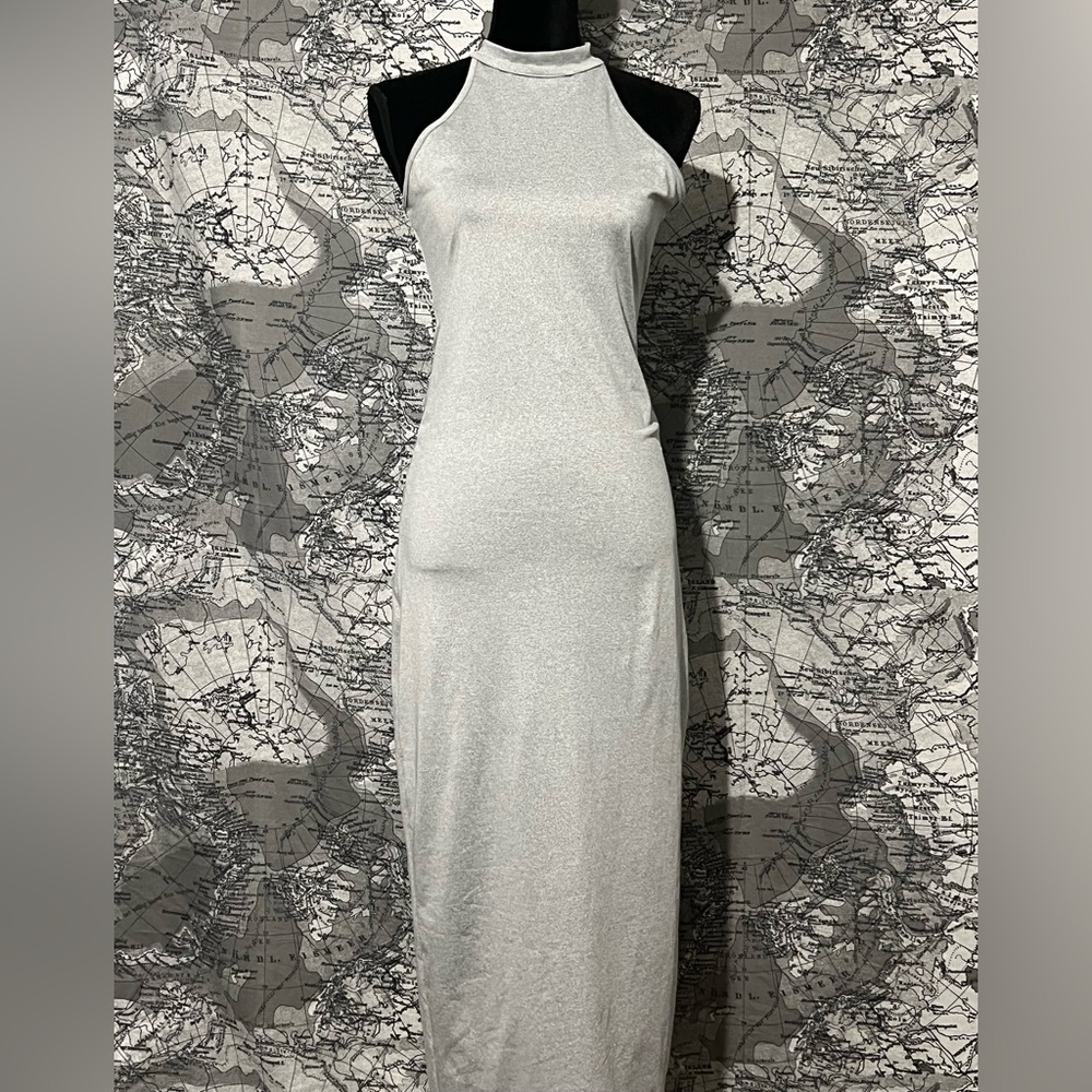 Large Daisy Silver Sleeveless Maxi Dress